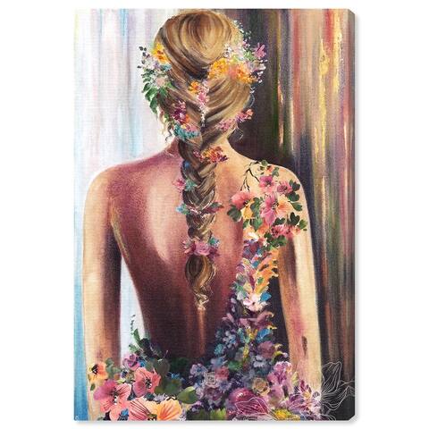 "Floral Elegance", Flower Dress Elegance Traditional Pink Canvas Wall Art Print for Bedroom
