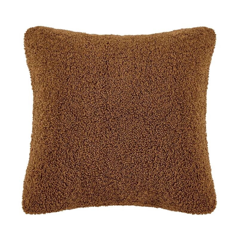HiEnd Accents Teddy Textured Boucle Decorative Euro Pillow with Down Insert, 27" x 27" - Umber
