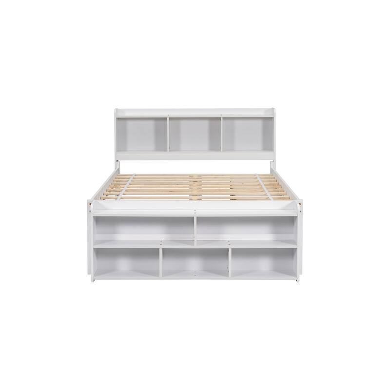 Bed with Bookcase Headboard and Under bed Storage Drawers