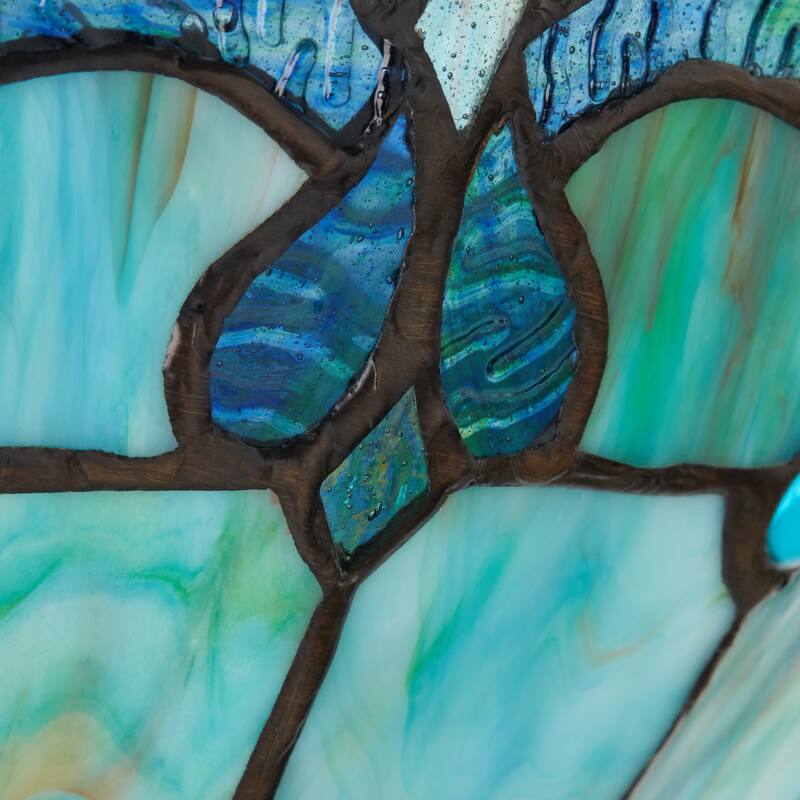 Anna River of Goods Metal and Blue Stained Glass Bowl Shade 13-Inch Semi-Flushmount Ceiling Light - 12.5" x 12.5" x 13"