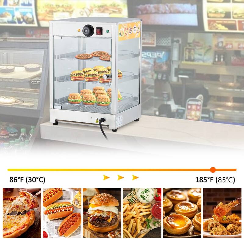 3-Tier Commercial Food Warmer Display with LED Lighting and Temp Knob
