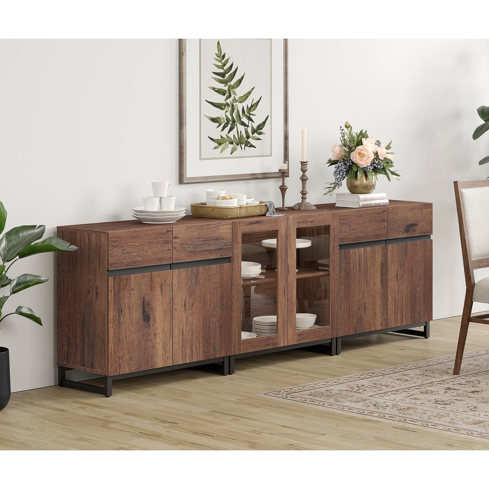 WAMPAT Modern Sideboard with Adjustable Shelves, 3 in 1 Storage Cabinet with Glass Doors, Coffee Bar Cabinet for Kitchen