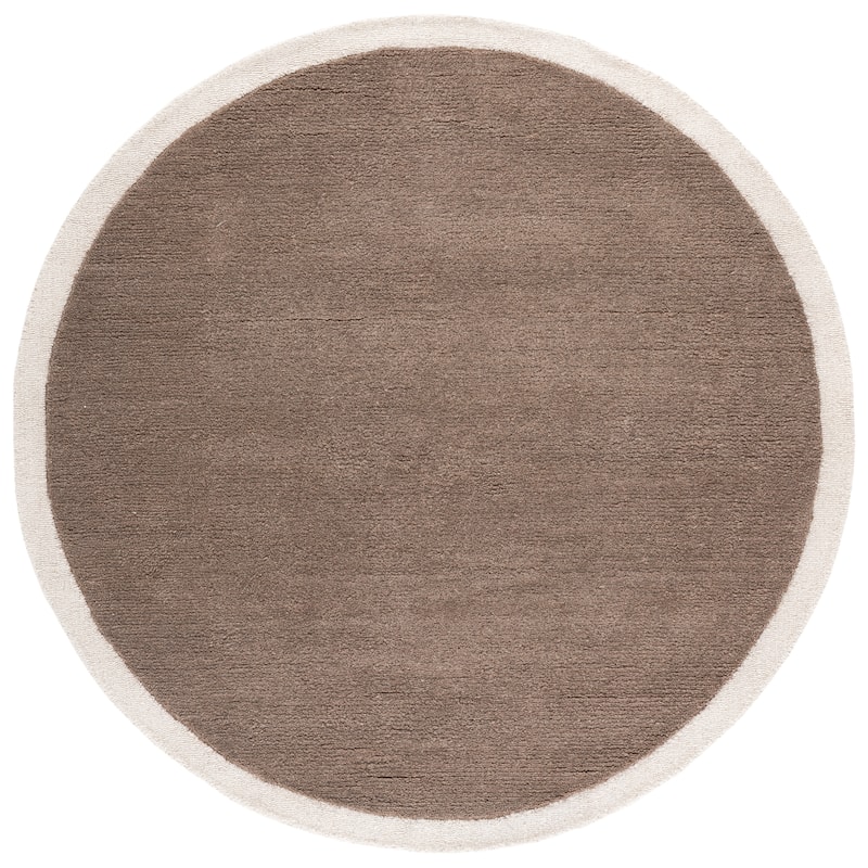 SAFAVIEH Handmade Metro Kleanthi Border Wool Rug - 6' Round - Brown/Ivory