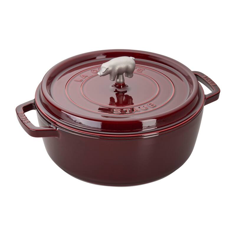 STAUB Cast Iron 6-qt Cochon Shallow Wide Round Cocotte - Grenadine