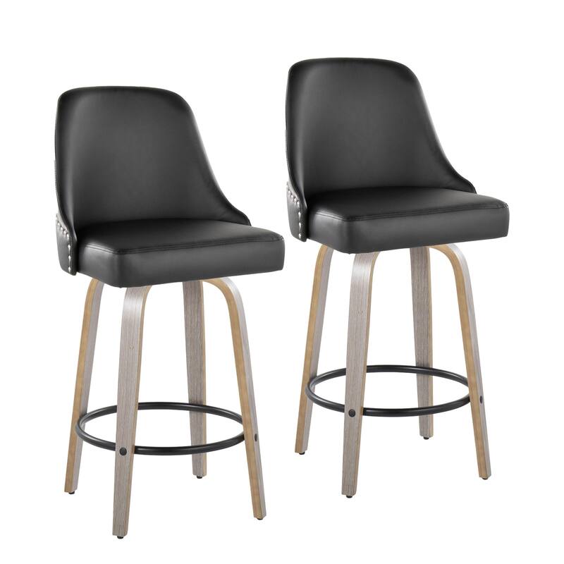 Porch & Den Studded Naldi 26" Fixed-Height Counter Stool with Bent Wood Legs & Round Footrest (Set of 2)