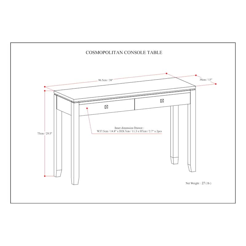 WYNDENHALL Essex SOLID WOOD 38 inch Wide Contemporary Console Sofa Table - 38 Inches wide