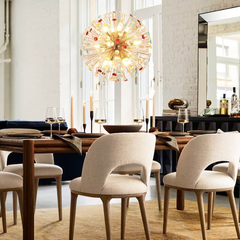 12-Light Modern Glam Sputnik Round Colorful Chandelier Globe Starburst Crystal Beaded Firework Chandelier - 21.6 in. W