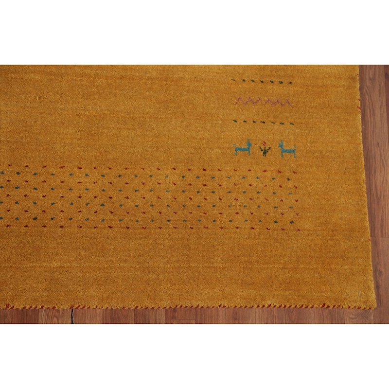 Gold Yellow Gabbeh Indian Area Rug Handmade Wool Carpet - 8'0"x 9'7"