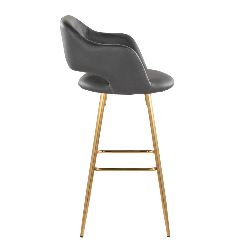 Porch & Den Vallen 30" Fixed-Height Faux Leather Counter Stool with Metal Legs & Square Footrest (Set of 2)