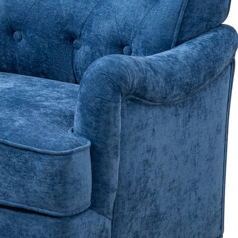 Chenille Club Chair, Modern Lounge Reading Chair with Armrest, Upholstered Single Sofa with Wood Legs for Living Room