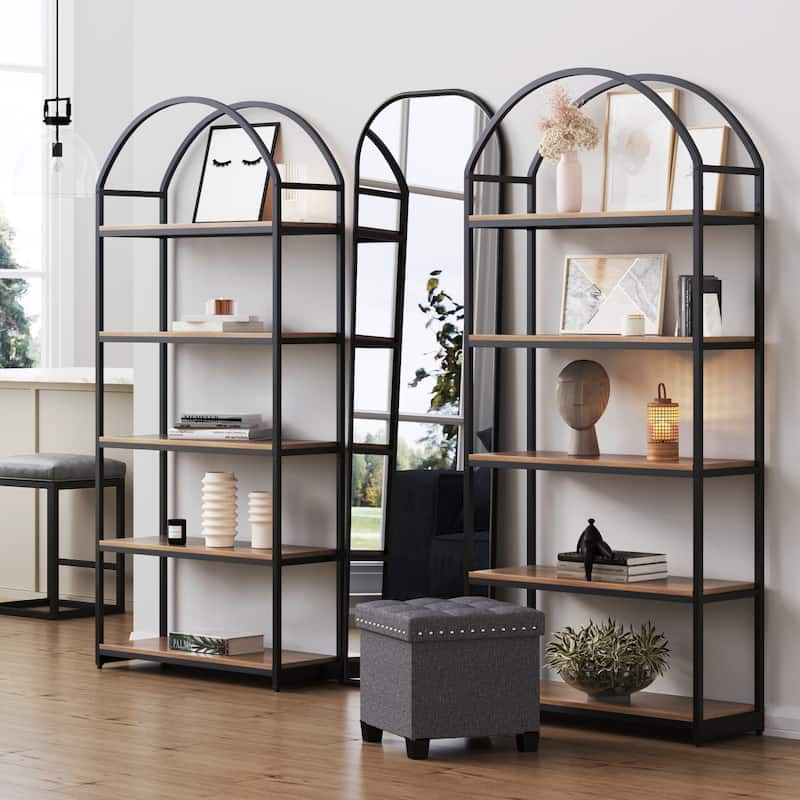 Nathan James Haven 5-Shelf Etagere Bookshelf with Arch Top