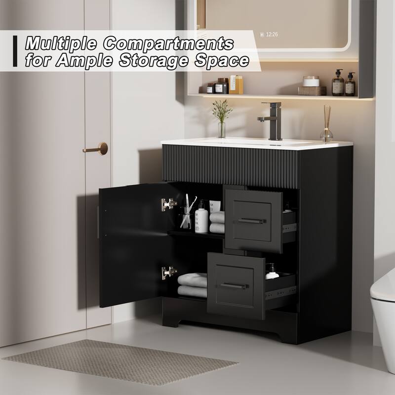 Modern 24/30/36/48" Wave-Line Bathroom Vanity Set with Sink & Faucet
