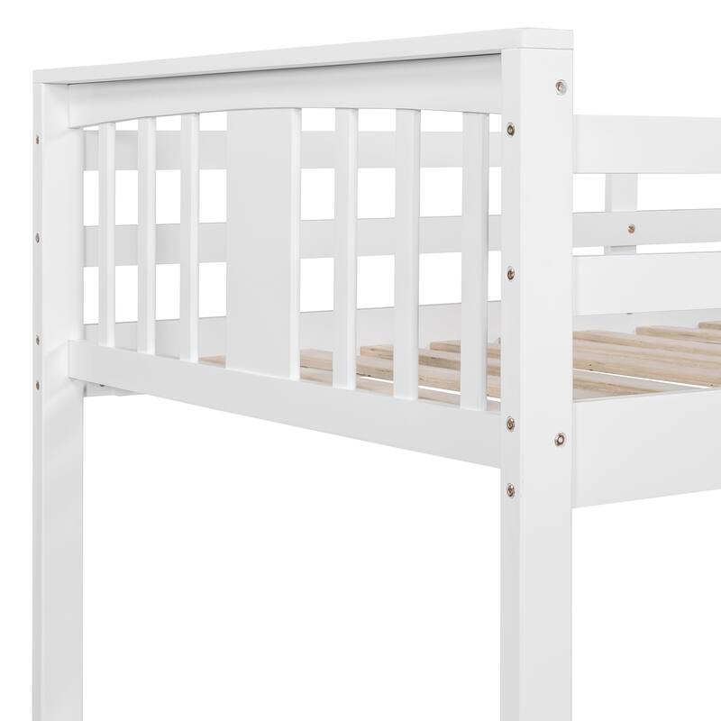 White Twin Over Twin Bunk Bed with Ladder, Space-Saving Design