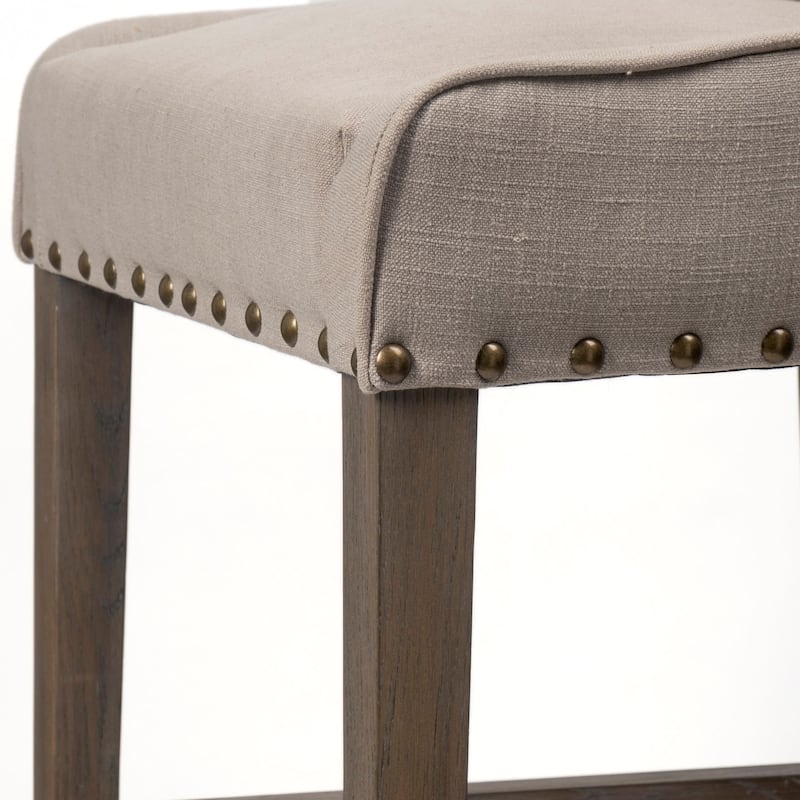 Kensington Beige Fabric Seat with Brown Solid Wood Frame Bar Stool