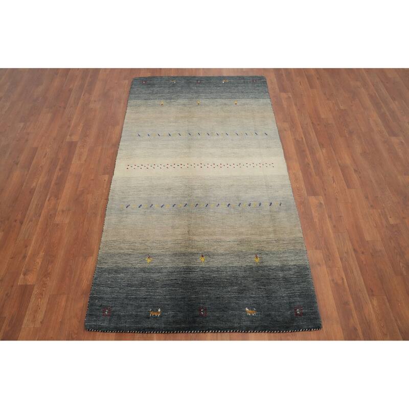 Hand Knotted Oriental 100% Wool Carpet Tribal Animal Pictorial Beige & Ivories Gabbeh Area Rug - 6' 5'' X 3' 6''