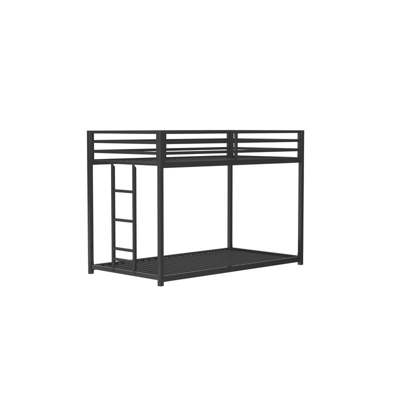 Low Profile Twin over Twin Metal Bunk Bed with Ladder and Guardrails for Kids and Adults