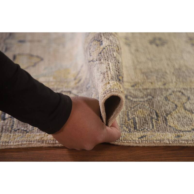 Hand Knotted Oriental 100% Wool Carpet Transitional Geometric Beige & Ivories Oushak Runner Rug - 9' 8'' X 2' 8''