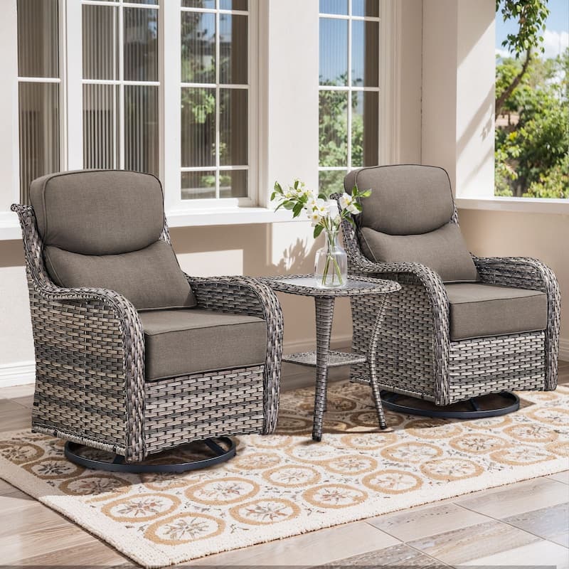 Gymojoy 3-Piece Patio Swivel Glider Chair Set with Side Table, 6-Inch Ultra-Plush Cushions & Water-Resistant Olefin Fabric