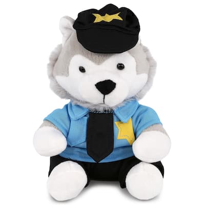 DolliBu Wolf Police Officer Plush Toy with Cute Cop Uniform and Cap - 6 inches