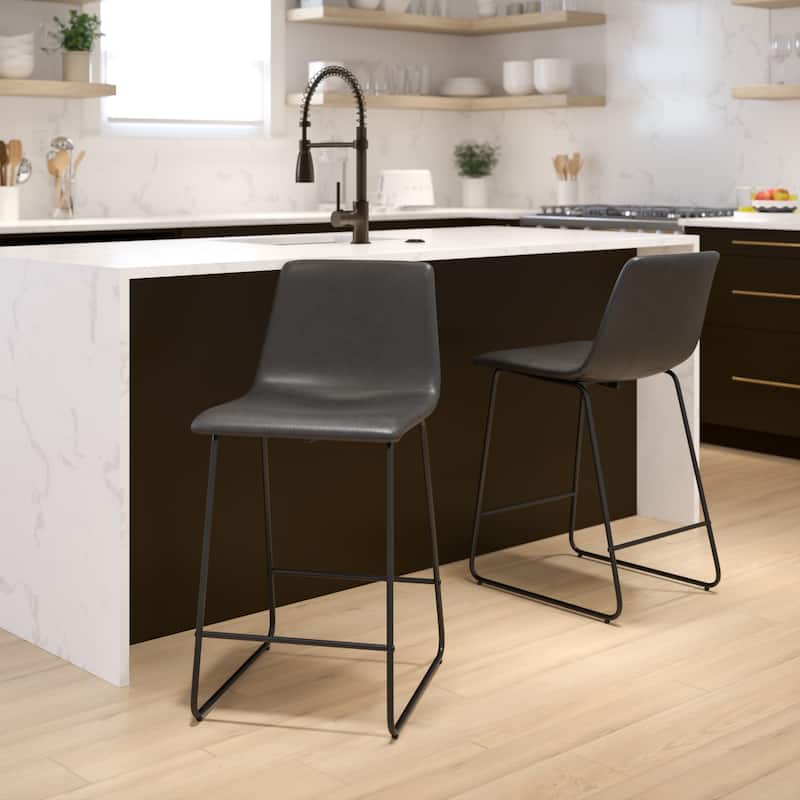 LeatherSoft Counter-height Stools (Set of 2) - Gray
