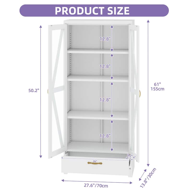 Moasis Metal Bookcase Display Cabinet with Adjustable Shelves & Drawer