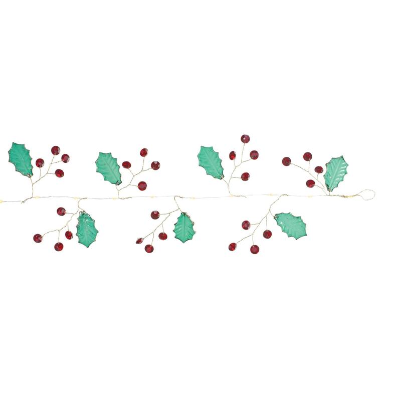 Holly Leaves and Gem Christmas Garlands - 5.5' - Set of 2