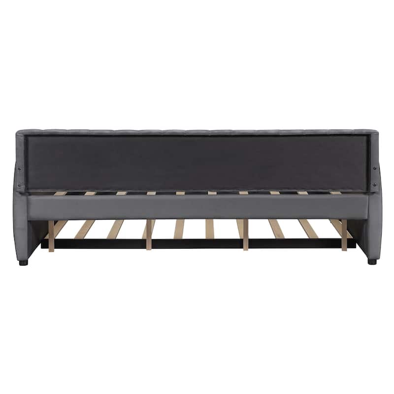 Full Size Upholstered Daybed with Trundle and Wood Slat Support