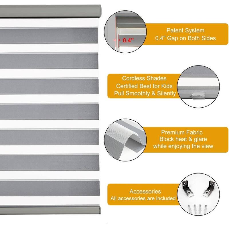 Cordless Zebra Blinds for Windows Free-Stop Roller Windows Shades - 35" W X 64" H