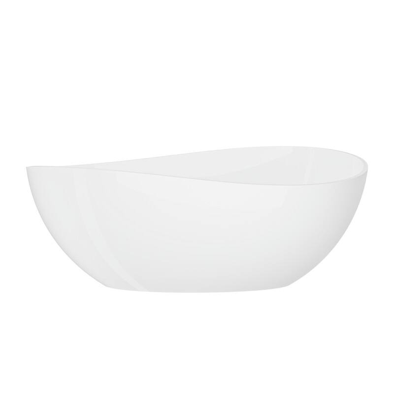 ABRUZZO 63" Freestanding Solid Surface Soaking Bathtub with Overflow & Pop-up Drain in Glossy White