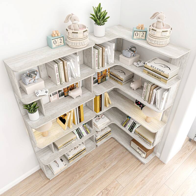 90 Cm Space Saving Corner Bookshelf + 80 Cm Bookcase Extendable Free Combination, Set Of 2 Display Shelf