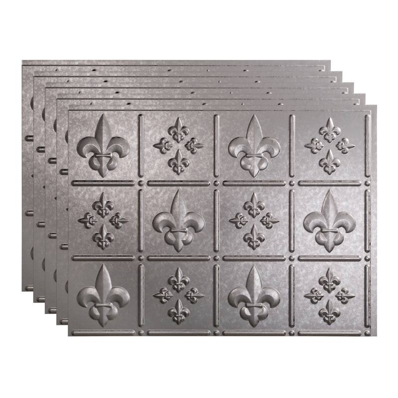 FASÄDE Fleur de Lis Decorative Vinyl Backsplash Panel - 5 Pack - Galvanized Steel