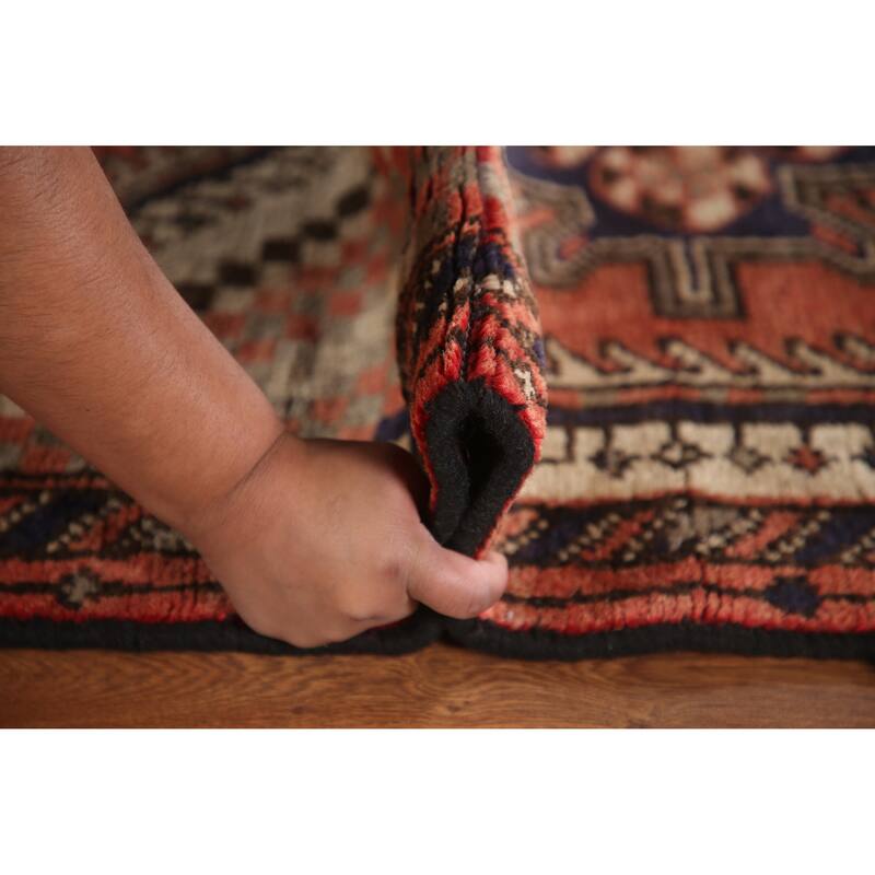 Geometric Bakhtiari Persian Vintage Runner Rug Handmade Wool Carpet - 3'1"x 9'1"