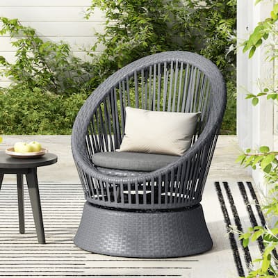 Modern Swivel Wicker Lounge Chair with Rattan and Iron Frame