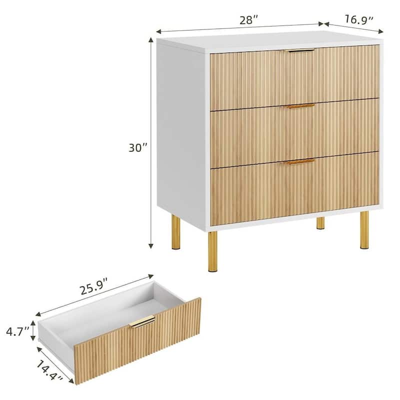 Modern Design 3 Drawer Dresser, Storage Nightstand for Bedroom, Living Room, Closet, Hallway