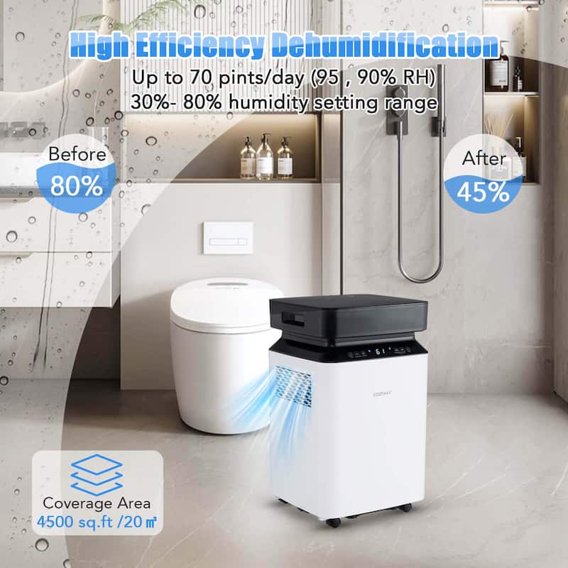 Costway 70 Pint Dehumidifier for Basement with Continuous & Auto Mode - See Details