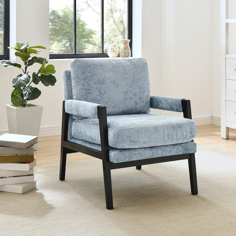 Roundhill Furniture Kelly Mid-Century Modern Chenille Upholstered Accent Armchair - Blue