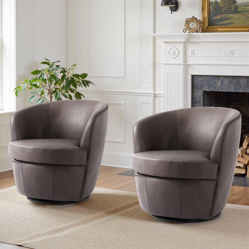 Modern Swivel Leather Accent Chair Upholstered Barrel Chair