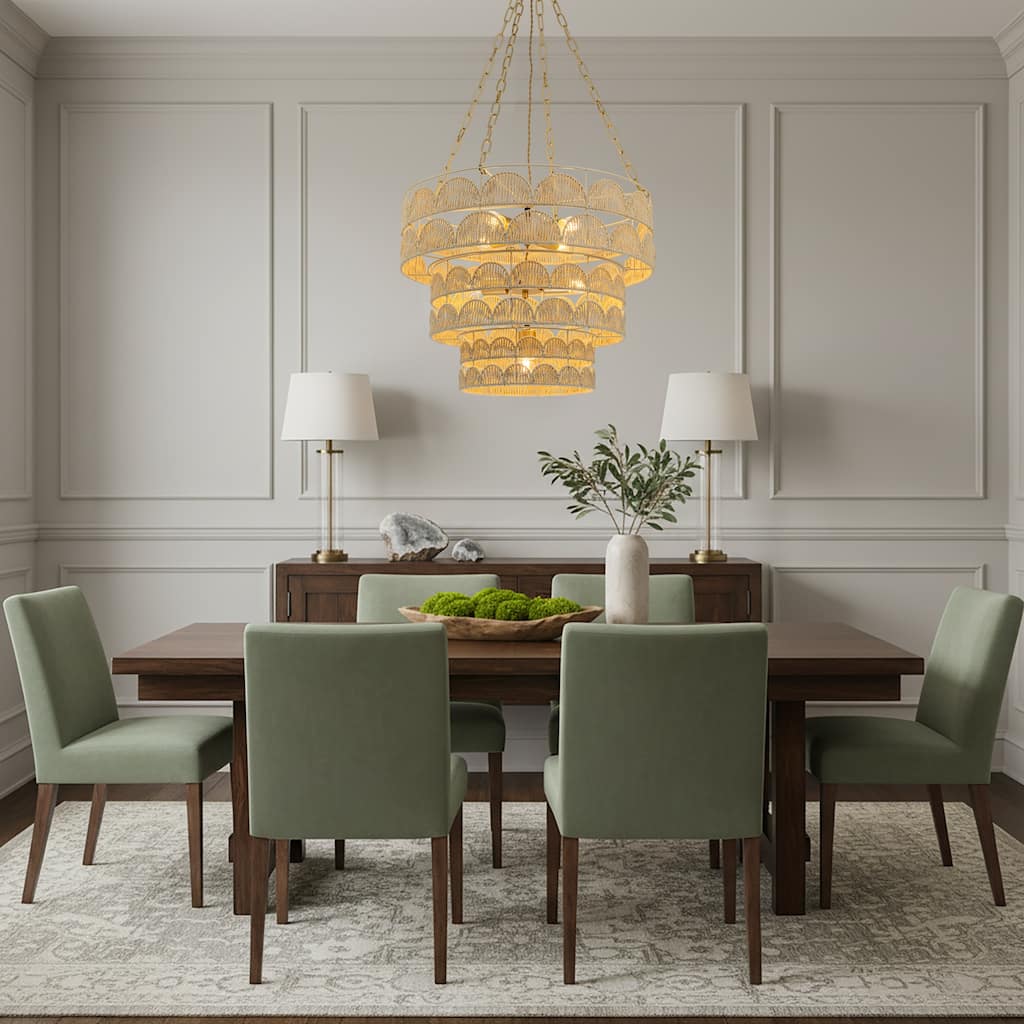 Auris 7-Light Rattan Tiered Chandelier, Coastal Boho - Handwoven - 23" Wide