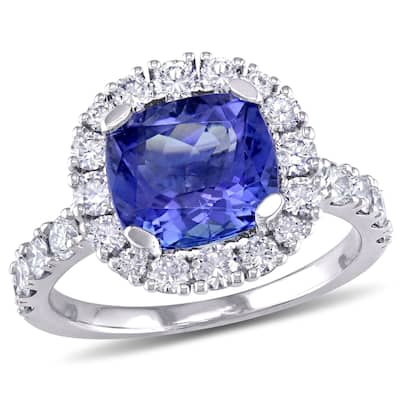 Miadora 1ct TDW Diamond and Cushion Shape 1 7/8Tanzanite Engagement Ring in 18k White Gold