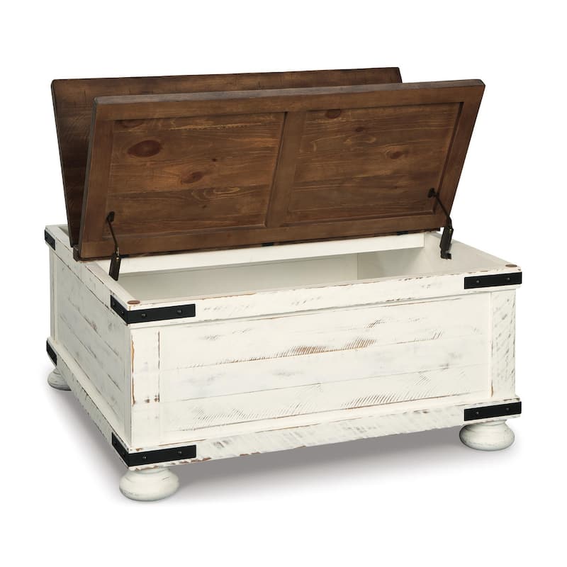 Signature Design by Ashley Wystfield Antiqued Ivory and Brown Pine Coffee Table