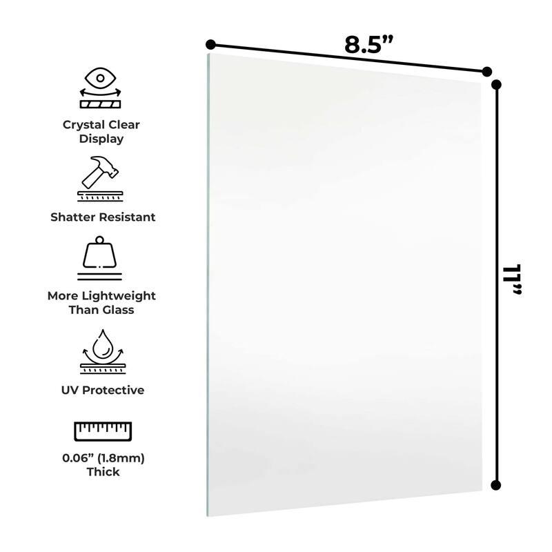 8.5x11 Acrylic Frame-Grade Acrylic Replacement for 10x12 Picture Frame UV & Shatter-Resistant Plexiglass Cover Sheet