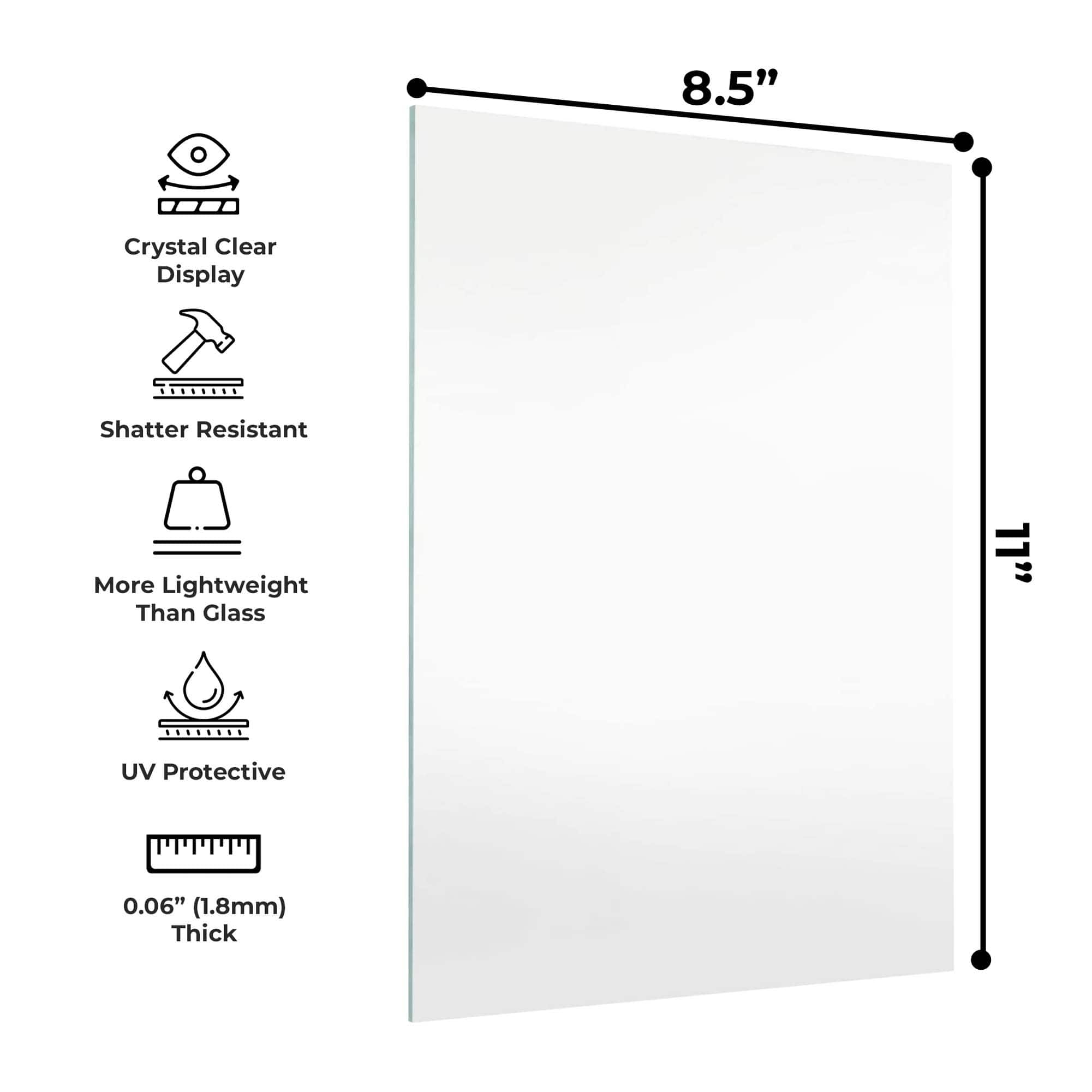 8.5x11 Acrylic FrameGrade Acrylic Replacement for 10x12 Picture Frame UV & ShatterResistant