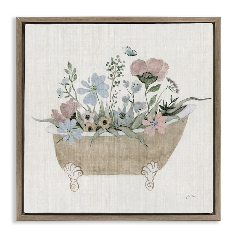 Stupell Rustic Botanicals in Tub Framed Floater Canvas Wall Art Design By Janet Tava - 18 x 18 - Brown