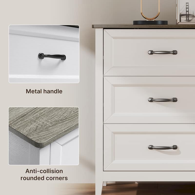 43.3" W 6 Drawer Dresser, Wood Storage Closet Dressers Chest of Drawers for Bedroom