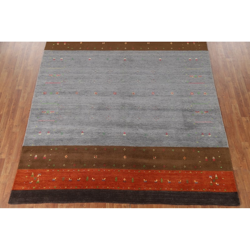 Gabbeh Indian Area Rug HandKnotted Grey Wool Carpet 7'11"x 9'7
