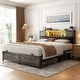 preview thumbnail 40 of 73, Farmhouse Bed Frame with Holey Board, Upholstered Headboard Platform Bed with Charging Station