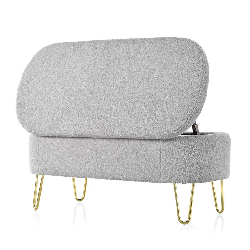 Oval Storage Bench for Living Room Bedroom End of Bed, Upholstered Storage Ottoman Entryway Bench With Metal Legs