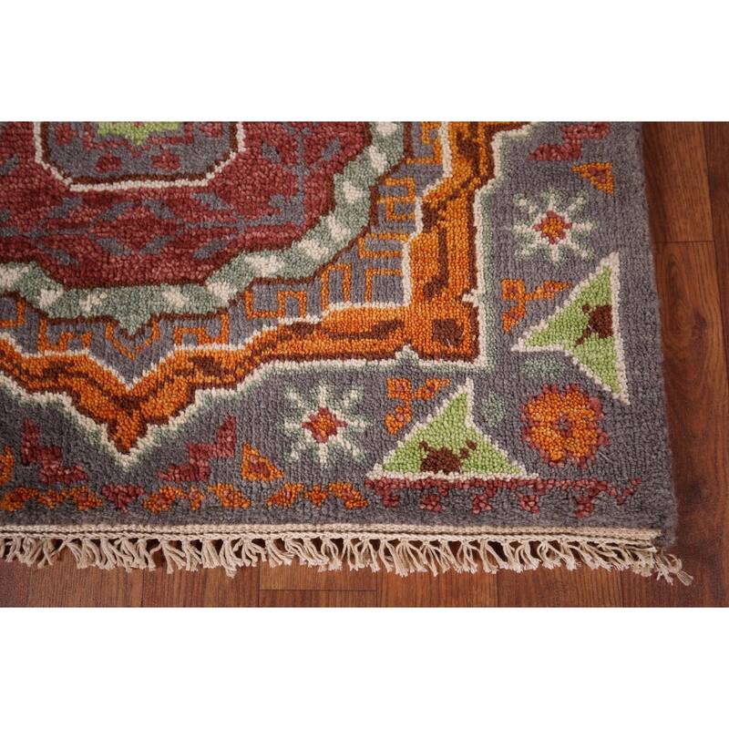 Geometric Kazak Oriental Runner Rug Handmade Wool Carpet - 2'6" X 7'11"