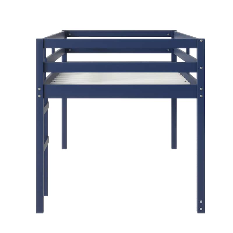 Twin size Rubber Wood Loft Bed with Ladder, 13 Strengthened Slats and Safety Guardrails
