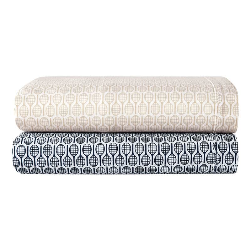 Lacoste Racquet Print Percale Cotton 4-Piece Sheet Set